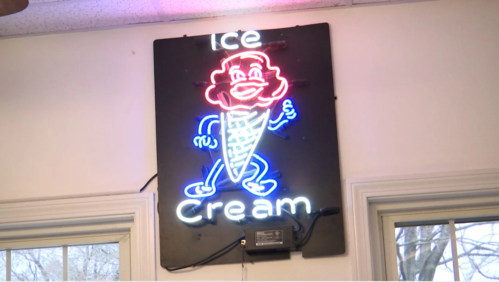 Vintage neon ice cream sign inside Chubby's